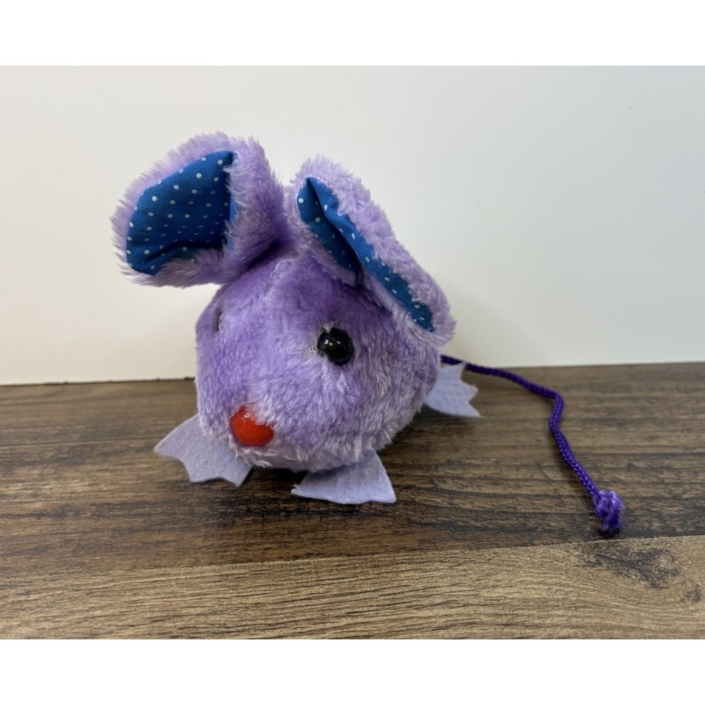 Vintage Mouse Purple Blue White Polka Dot Ears 5" Plush String Tail 1989 Ace
